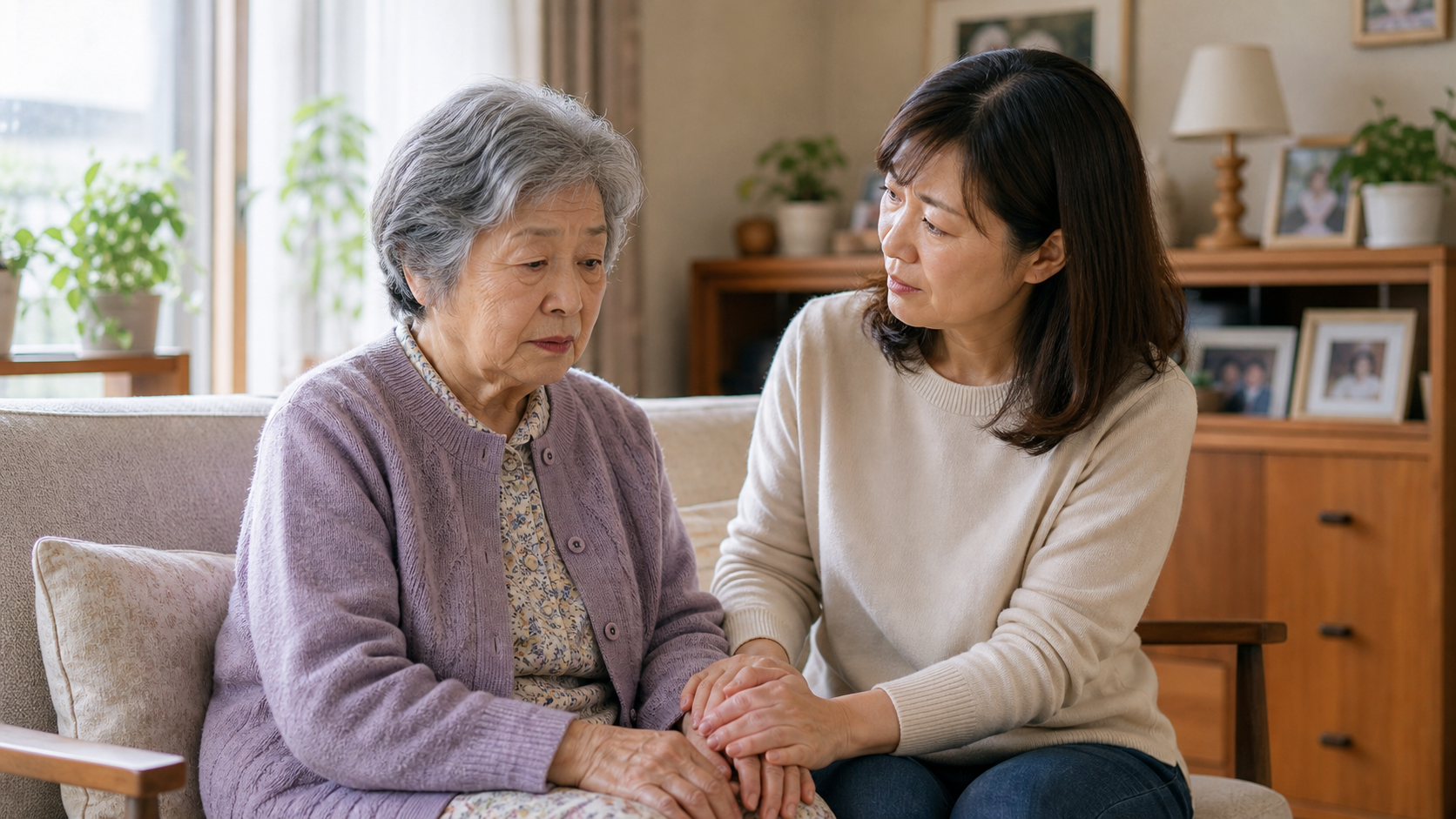 高齢のお母さまの悩みに寄り添う娘さまの様子